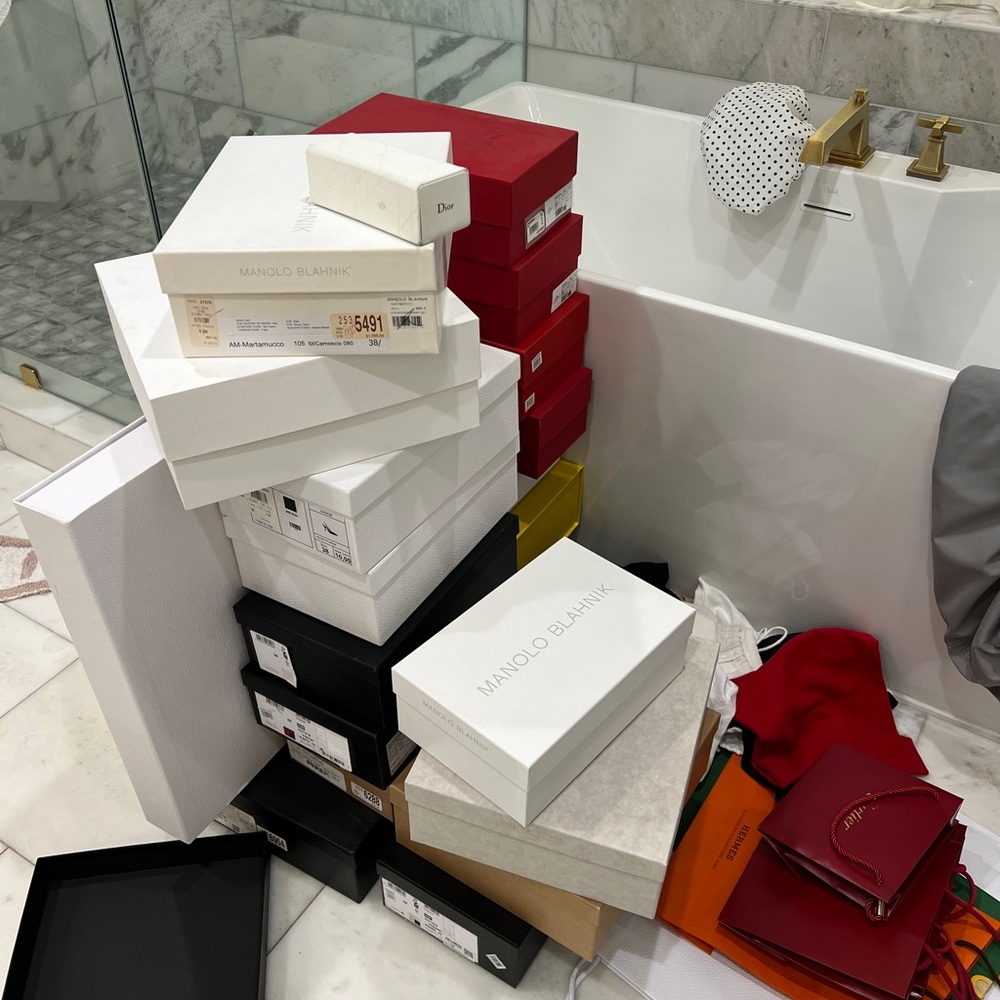 Luxury designer boxes and shopping bags